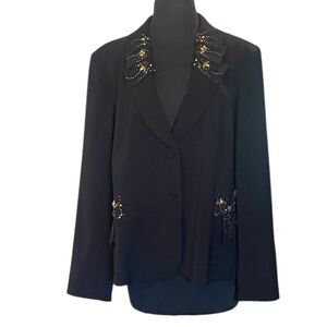 MOSHITA COUTURE Women's Beaded Embellished Black  Suit Blazer—SZ.20